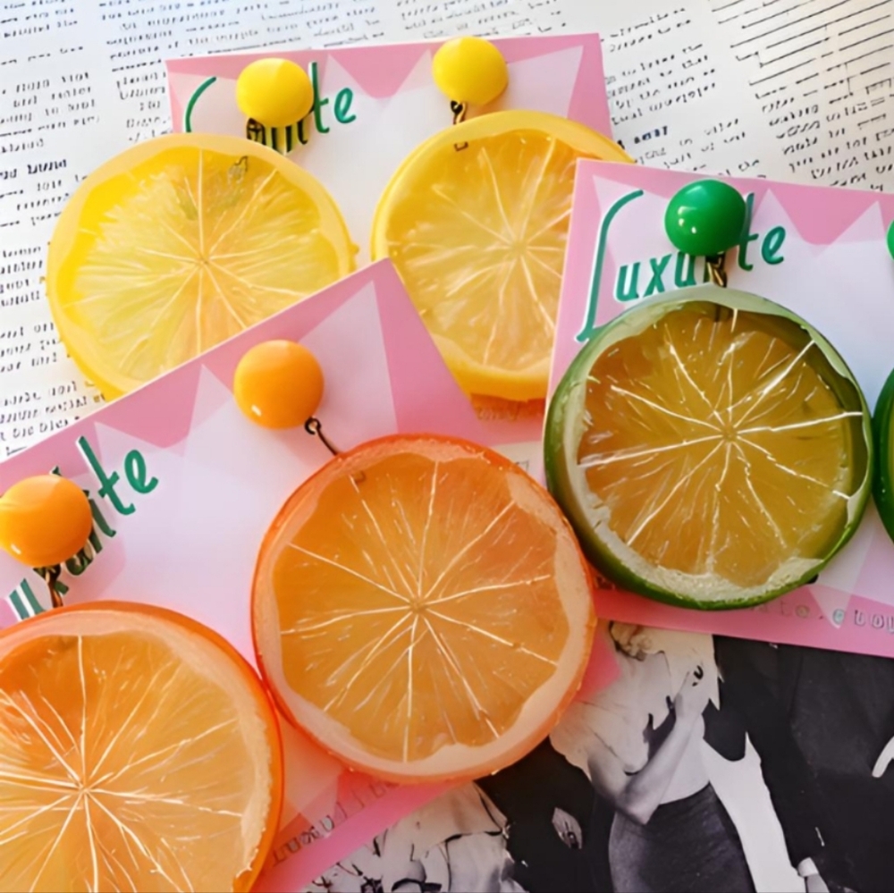 Luxulite, Zingy Citrus Jumbo Lemon Slice Earrings - Imitation Fruit